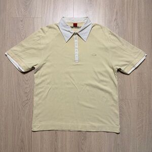 Oakley Cotton Contrast Short Sleeve Polo Shirt Mens Medium Pale Yellow Y2K